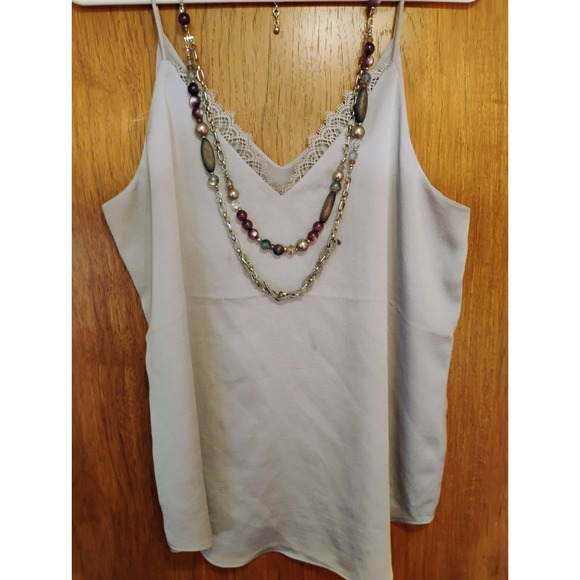 Express Y2K 2 Layered Gray TANK TOPCami With Lace SZ M - Picture 2 of 6